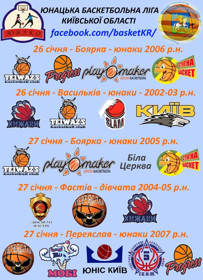 Ігри Юнацької баскетбольної ліги Київської області. Афіша